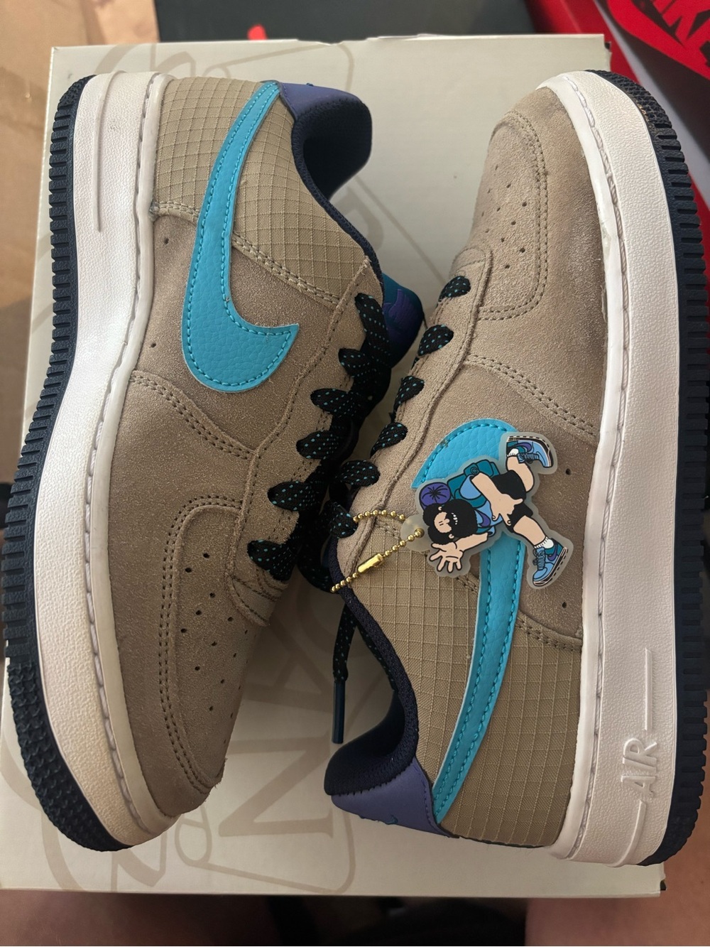 Nike Kids Tan Suede Sneakers with Bright Blue Swoosh